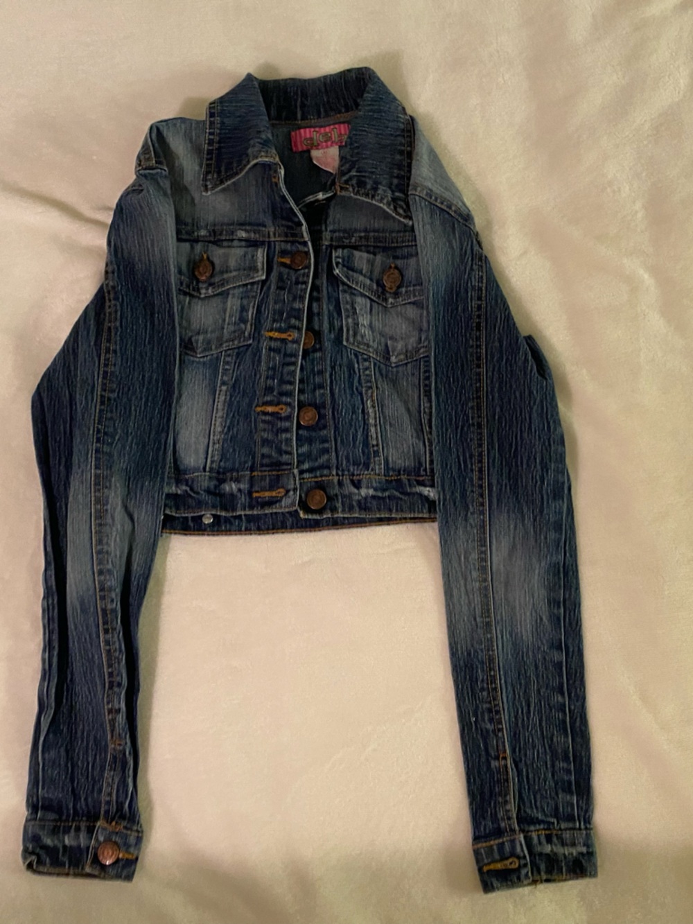 Classic Cropped Dark Wash Denim Jacket - Blue